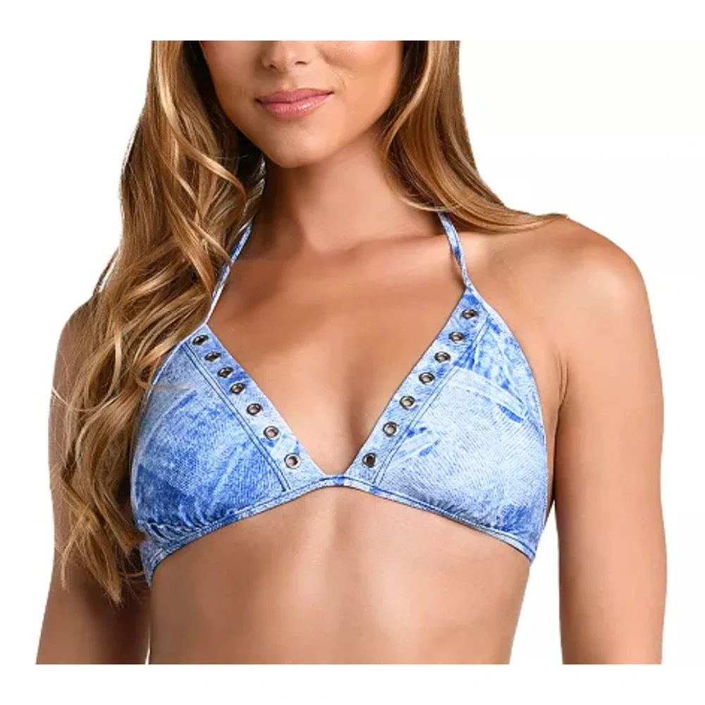 NEW L'AGENCE ANNABELLE DENIM TRIANGLE BIKINI SWIMSUIT SWIM TOP SZ XL